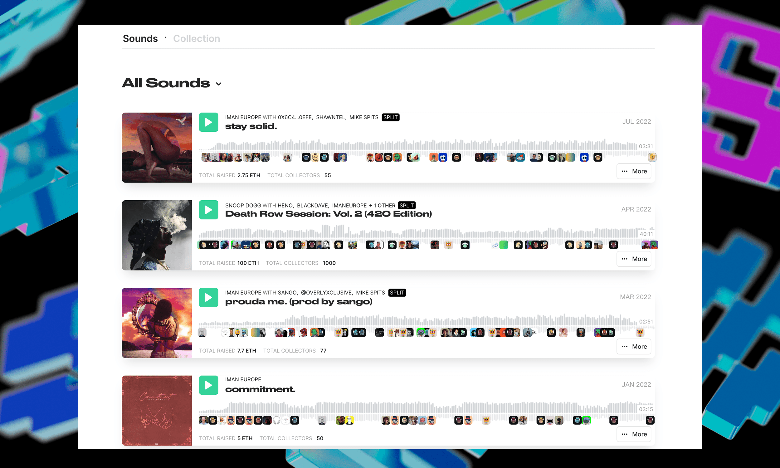 Browse and listen to all releases from your favorite artists